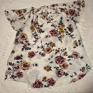 Maurices Floral Blouse with Red and Yellow Accents